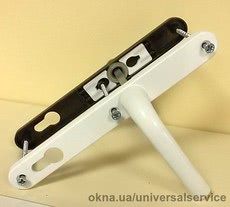 Ручка входной двери узкая, 92 мм, для наружной ламинации, бело-коричневая